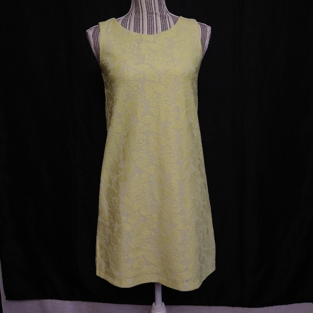 H&M Yellow Lace Floral Shift Sleveeless Mini-Dress Size XS